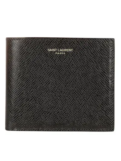 Saint Laurent Logo Detail Bi-fold Wallet In Black