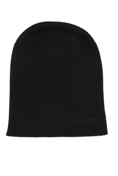 Saint Laurent Logo Embroidered Beanie In Black