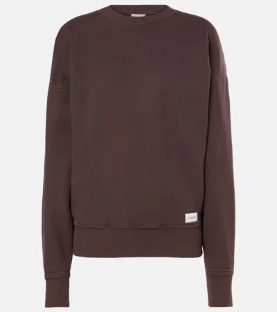 Saint Laurent Logo Embroidered Cotton Sweatshirt In Brown