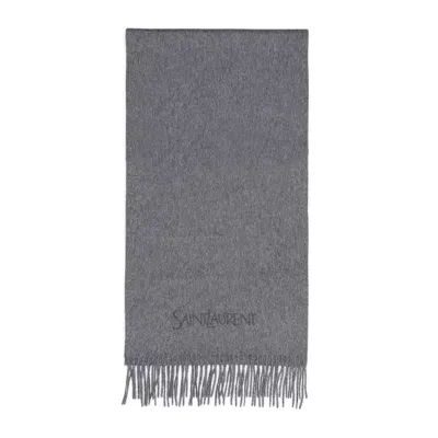 Saint Laurent Logo Embroidered Scarf In Graphite