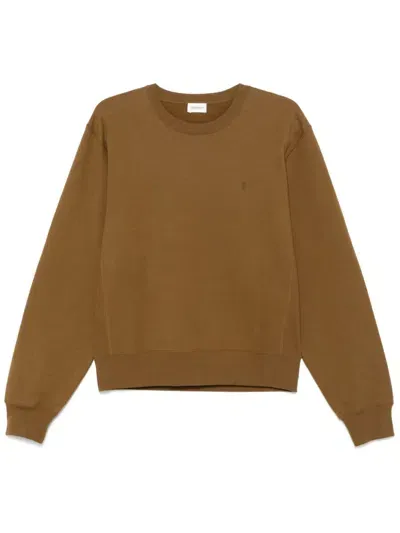 Saint Laurent Logo-embroidered Sweatshirt In Brown