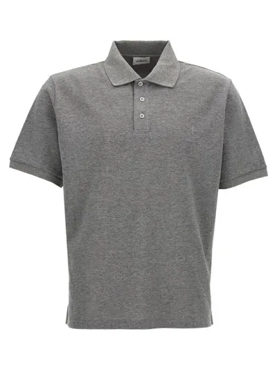 Saint Laurent Logo Embroidery Shirt Polo In Gray