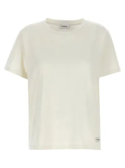 Saint Laurent Logo Label T Shirt In Neutral