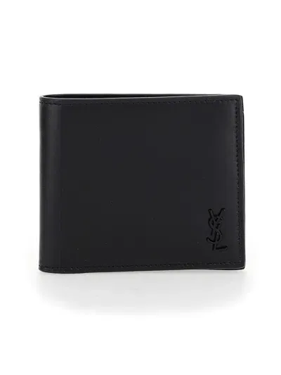 Saint Laurent Logo Leather Wallet In Black