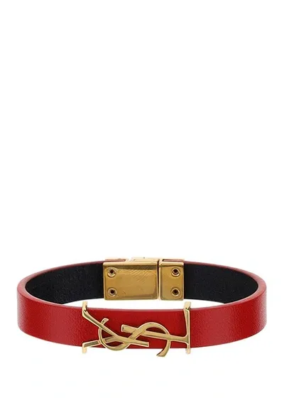 Saint Laurent Logo Plaque Bracelet In Red