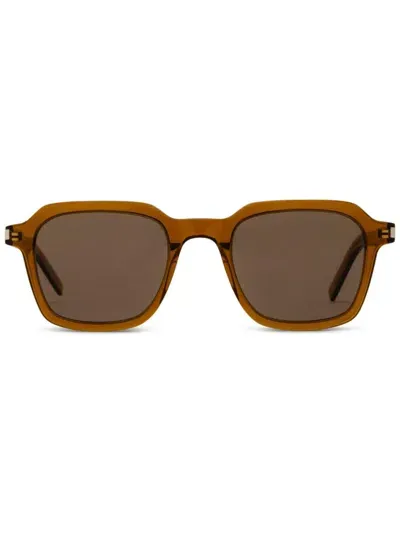 Saint Laurent Logo-print Sunglasses In Braun