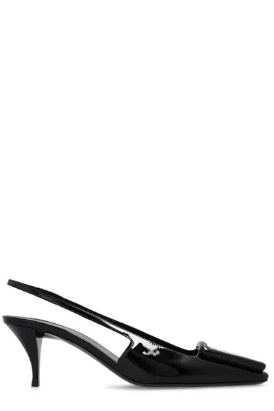 Saint Laurent Logo Printed Slingback Pumps In Black