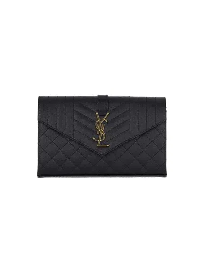 Saint Laurent Logo Shoulder Wallet In Black  