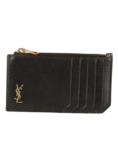 Saint Laurent Logo Top Zipped Wallet In Black