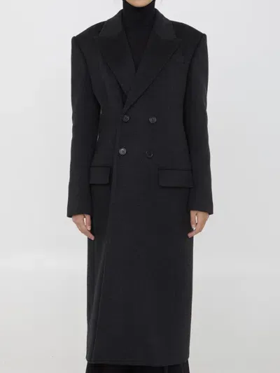 Saint Laurent Long Coat In Cashmere And Wool In Grey