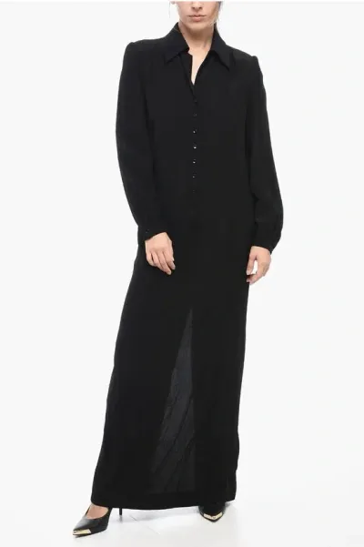 Saint Laurent Long Sleeved Shirt Dress In Black