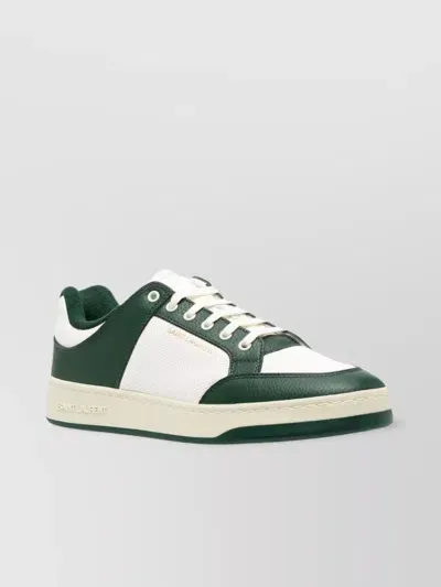 Saint Laurent Low Lace-up Sneakers With Perforated Leather In Green