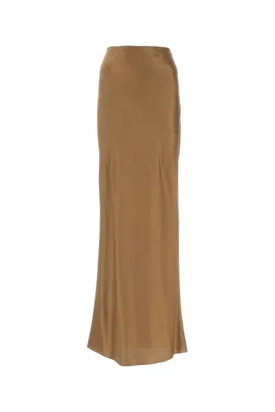 Saint Laurent Low Waist Maxi Skirt In Beige