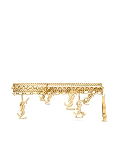 Saint Laurent Multi Cassandre Bracelet In Metal And Rhinestone In Gold