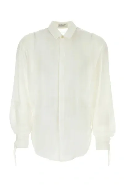 Saint Laurent Stand-collar Silk Shirt In White