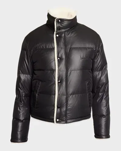 Saint Laurent Men's Faux Shearling Puffer Jacket In Bianco/tor