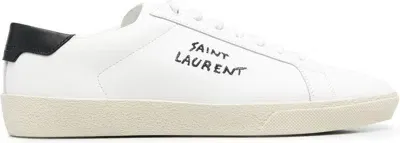 Saint Laurent Logo-embroidered Low-top Sneakers In White