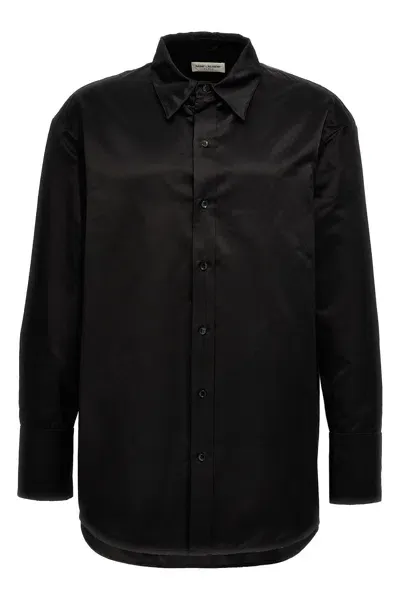 Saint Laurent Tailored Silk Shirt With Buttoned Cuffs In Black