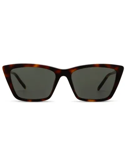 Saint Laurent Mica Thin Sunglasses In Braun