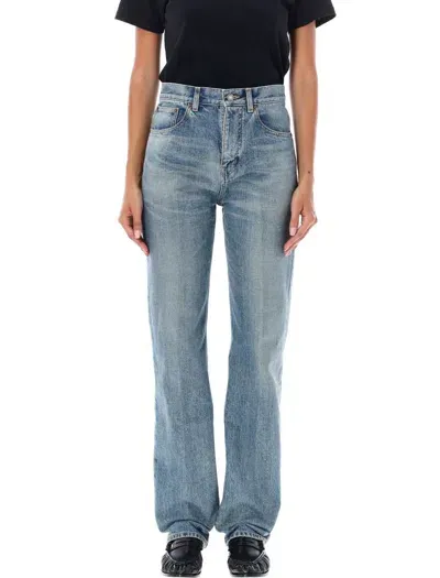 Saint Laurent Mid Rise Straight Jeans In Blue