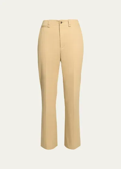 Saint Laurent Mid-rise Straight-leg Ankle Cotton Pants In Brown