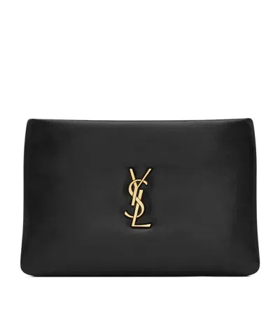 Saint Laurent Mini Lambskin Calypso Pouch In Black