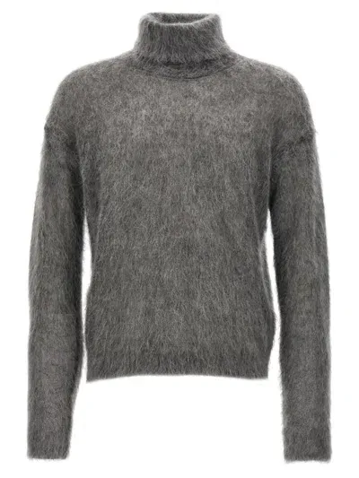 Saint Laurent Mohair Turtleneck Sweater In Grey