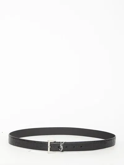 Saint Laurent Monogram Belt In Black