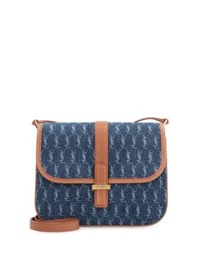 Saint Laurent Monogram Denim Crossbody Bag In Blue