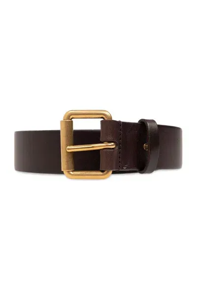 Saint Laurent Motorcycle Logo Engraved Belt In Brown