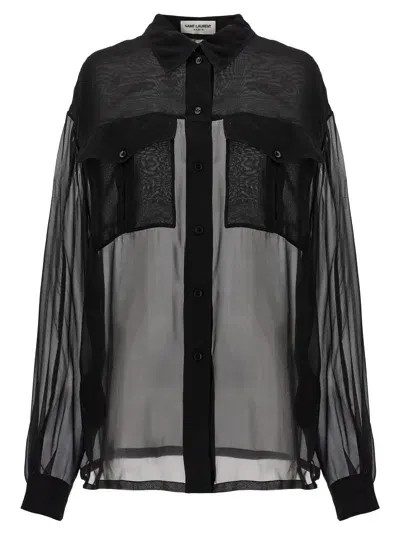 Saint Laurent Muslin Silk Shirt In Black