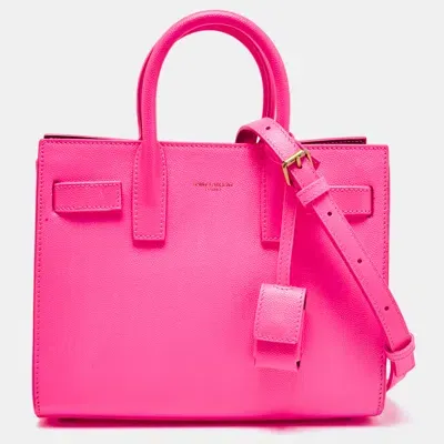 Pre-owned Saint Laurent Neon Pink Leather Nano Classic Sac De Jour Tote