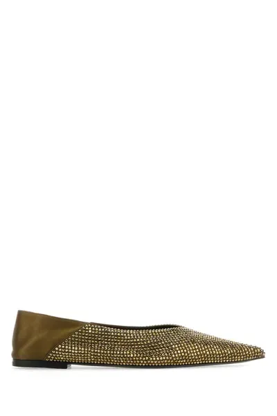 Saint Laurent Nour Pointed Toe Slippers In Golden