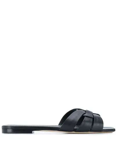 Saint Laurent Nu Pieds Leather Flat Sandals In Black