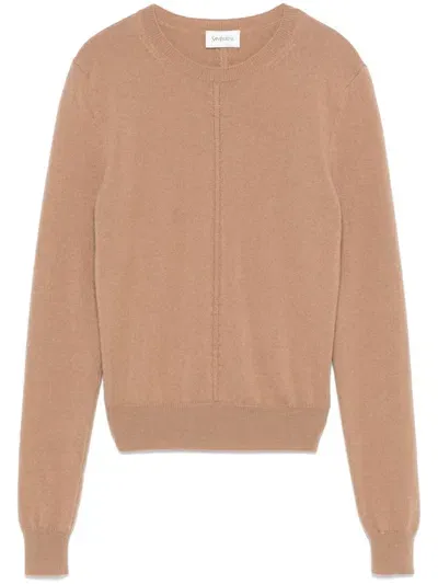 Saint Laurent Openwork Cashmere Sweater In Neutrals