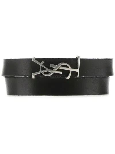 Saint Laurent Black Leather Bracelet  Black  Uomo Xl