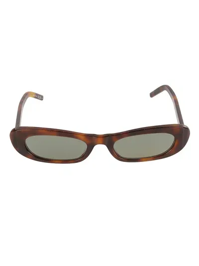 Saint Laurent Oval Frame Flame Effect Sunglasses In Havana/green