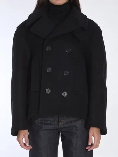 Saint Laurent Oversize Pea Coat In Wool In Black