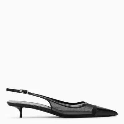 Saint Laurent Oxalis Leather Mesh Slingback Pumps In Black