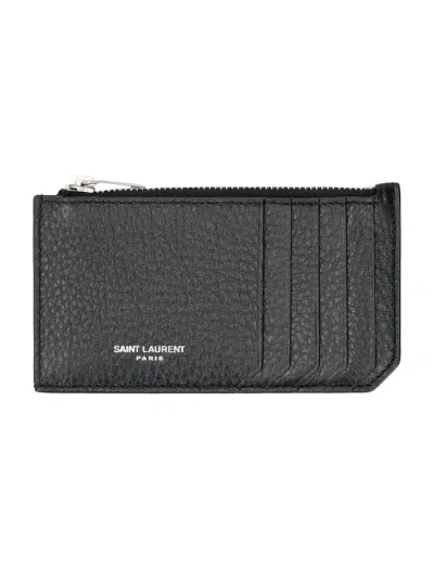 Saint Laurent Paris Fragments Zip Card Case In Black