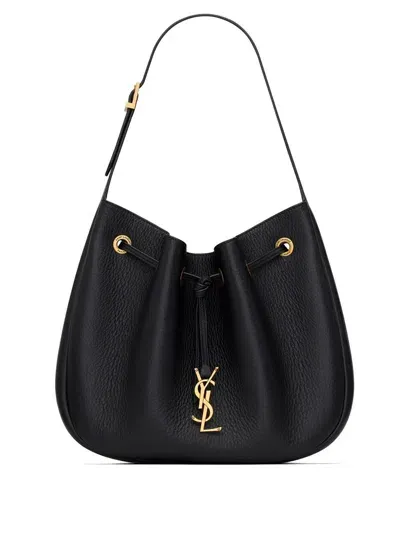 Saint Laurent Hobo Paris Vii Piccola In Pelle Martellata In Black