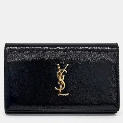 Pre-owned Saint Laurent Patent Monogram Chain Clutch Bag In Black