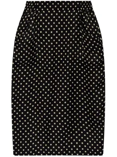 Saint Laurent Draped Polka-dot Silk-chiffon Midi Skirt In Black