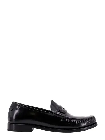 Saint Laurent Logo-plaque Leather Loafers In Black