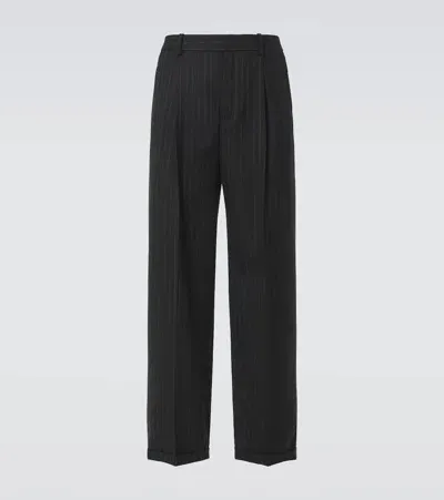 Saint Laurent Pinstripe Cotton-blend Wide-leg Pants In Black