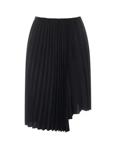 Saint Laurent Asymmetric Wrap-effect Pleated Crepe Midi Skirt In Black