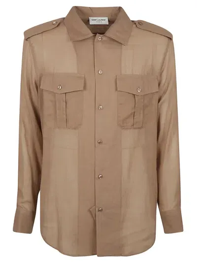 Saint Laurent Poches Plaque Shirt In Beige