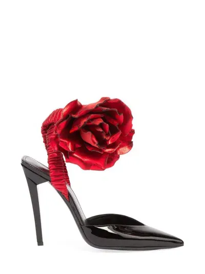 Saint Laurent Pointed Flower Pumps In Black