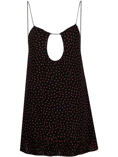 Saint Laurent Polka-dot Print Cut-out Detail Mini Dress In Schwarz