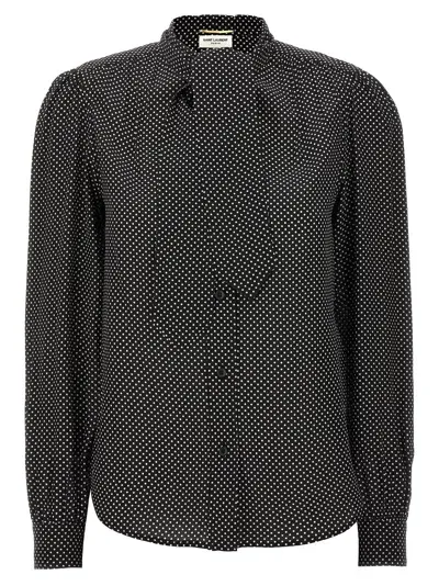 Saint Laurent Ruffled Blouse With Lavalliere Puff Sleeves In Black